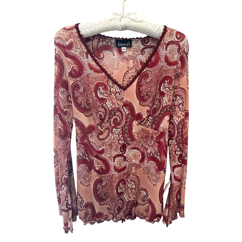 Women’s Red Paisley V-Neck Blouse